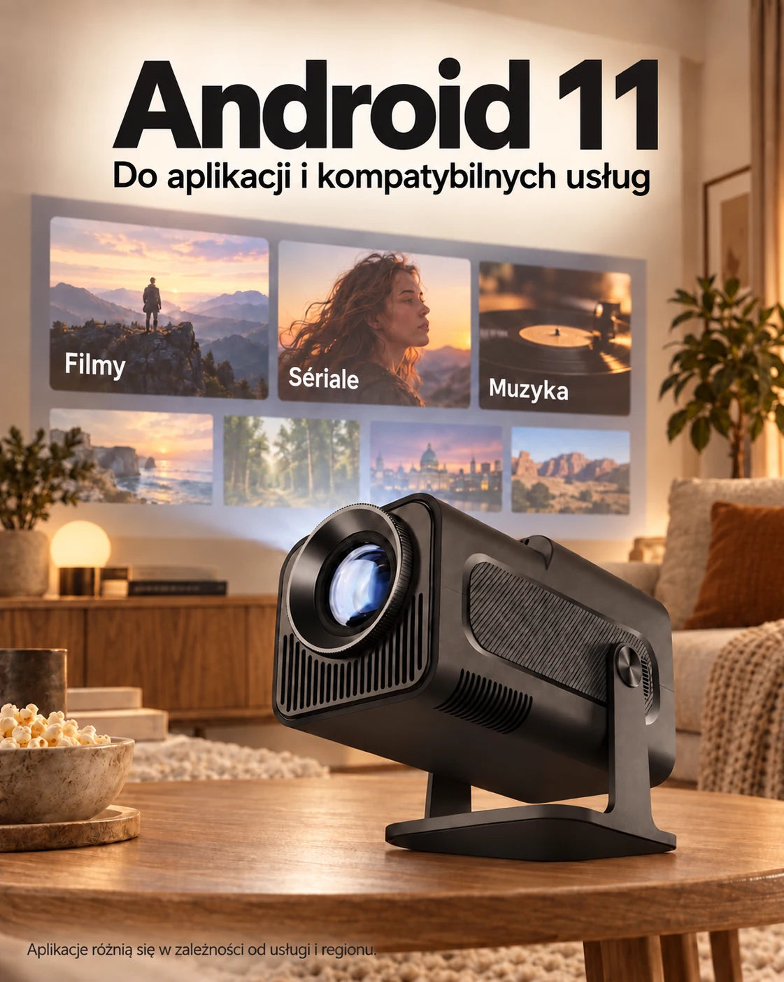 ProjektorLand Nomad Mini – 300 ANSI lumens, natywny HD 720p, Android 11, Wi-Fi 6, Bluetooth i obrót o 180°