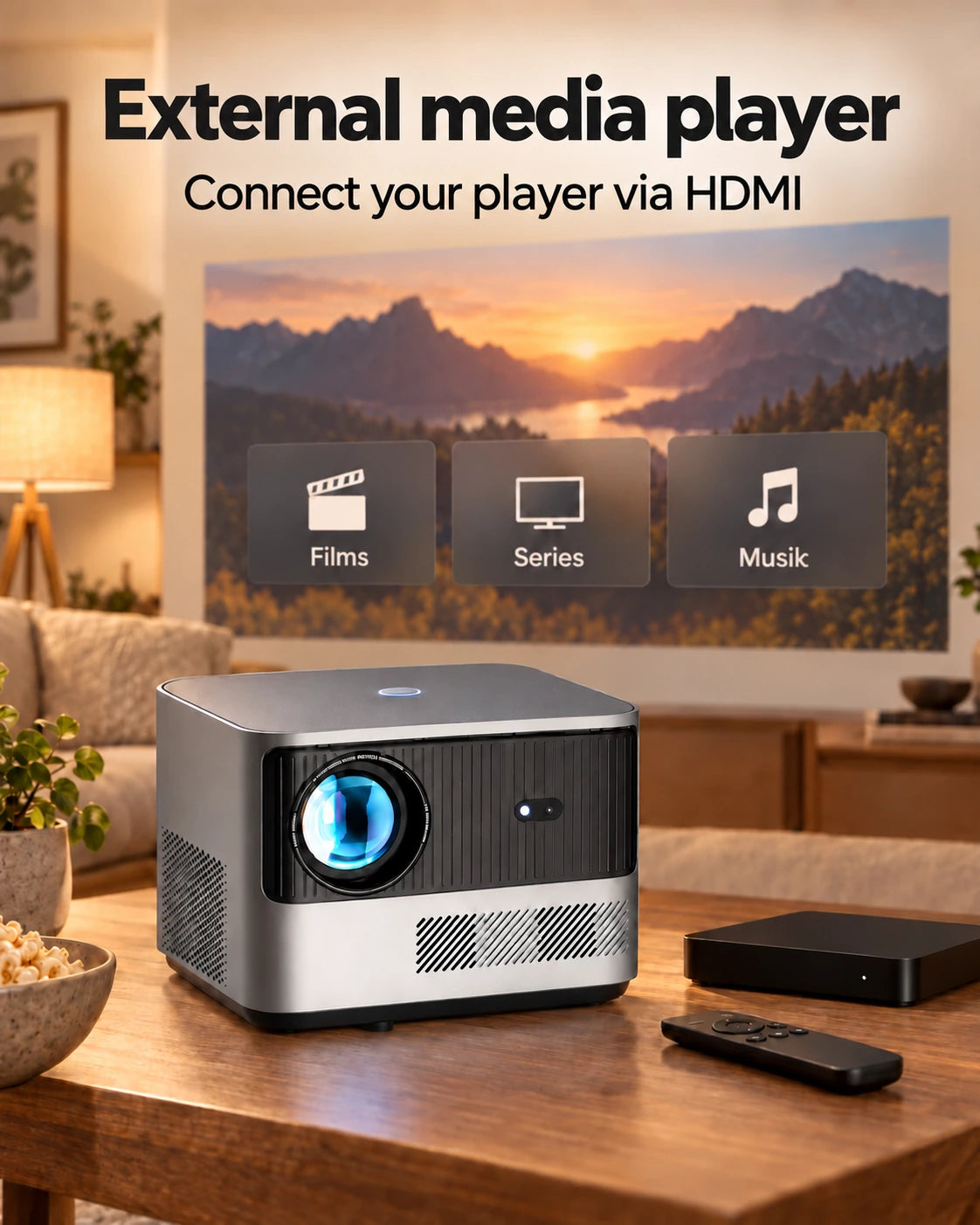 ProjektorLand Grand Cinema projector – 4K compatible, native Full HD 1080p, 580 ANSI lumens, HDMI and USB