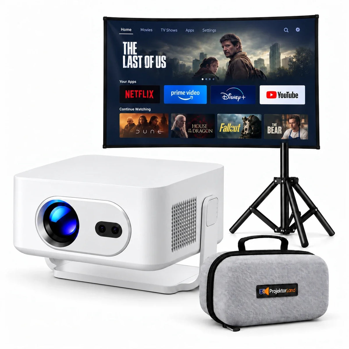 Miniprojektor Projektorland Vista Max – 260 ANSI-lumen, HD 720p, autofokus, Android 14 och Wi-Fi 6