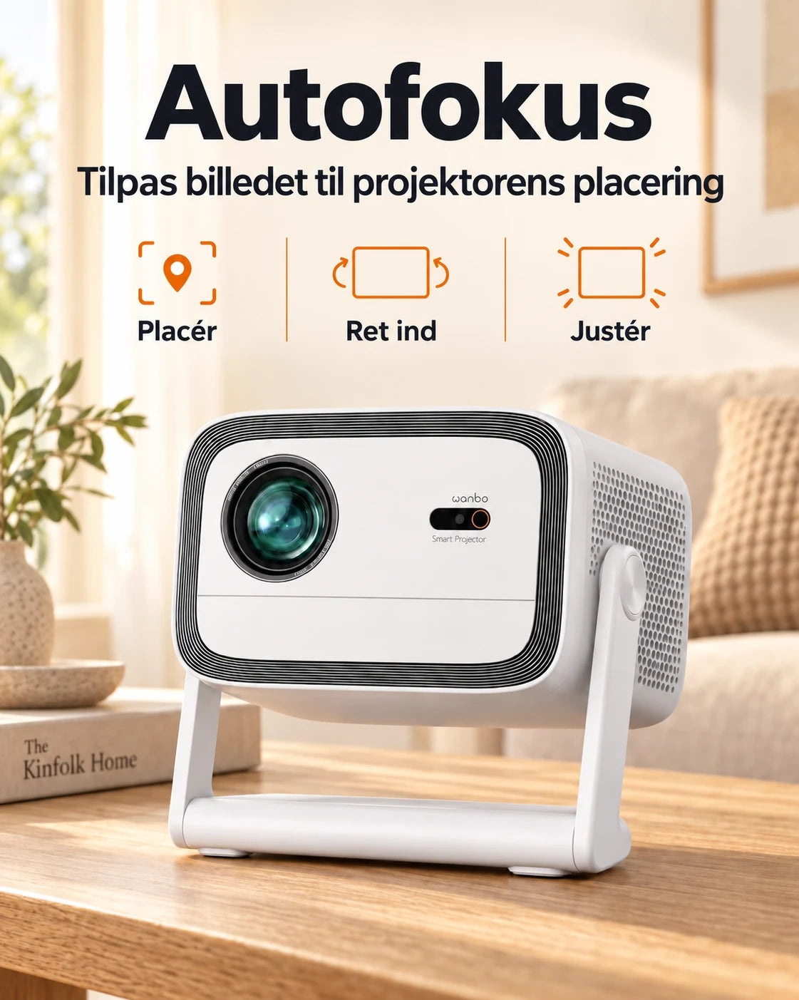 ProjektorLand Panorama-projektor – 900 ANSI lumen, oprindelig Full HD 1080p, Android TV 11, autofokus og 200° justerbar stativ