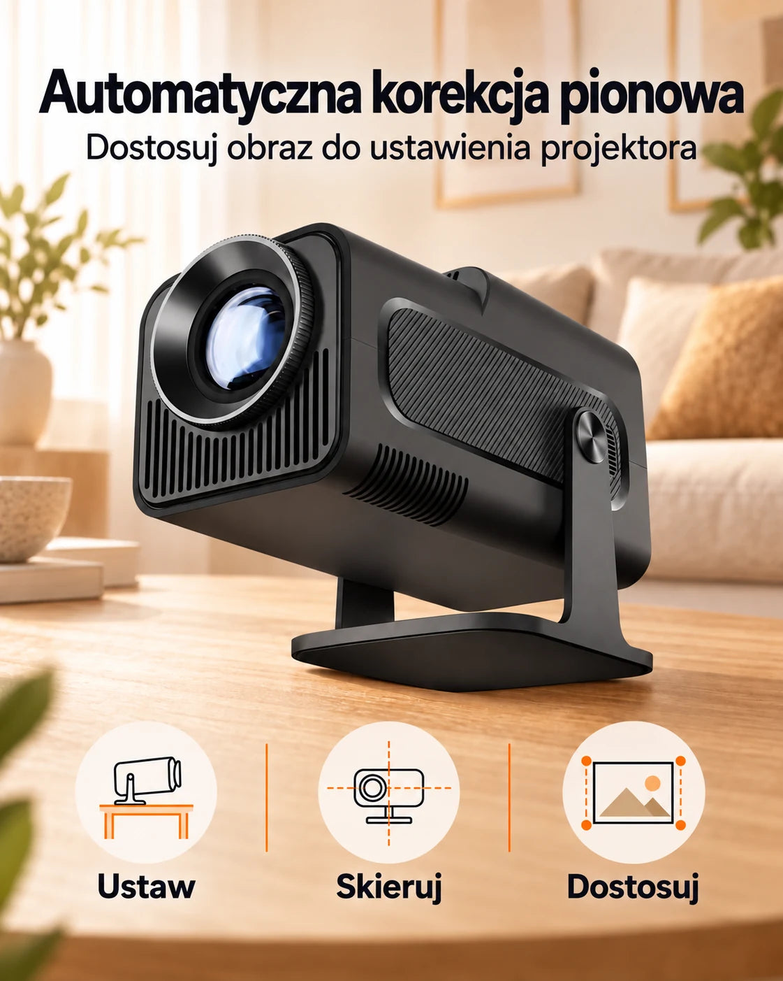 ProjektorLand Nomad Mini – 300 ANSI lumens, natywny HD 720p, Android 11, Wi-Fi 6, Bluetooth i obrót o 180°
