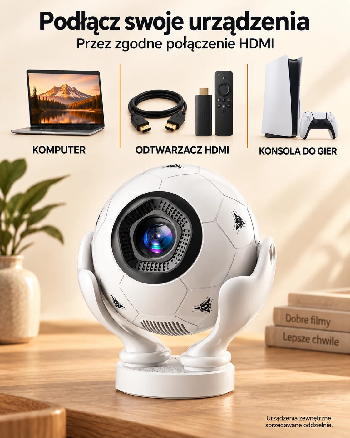 ProjektorLand Orbit Pro mini projektora – 500 ANSI lumens, natywny Full HD 1080p, elektroniczny fokus, Android 14 i Wi-Fi 6