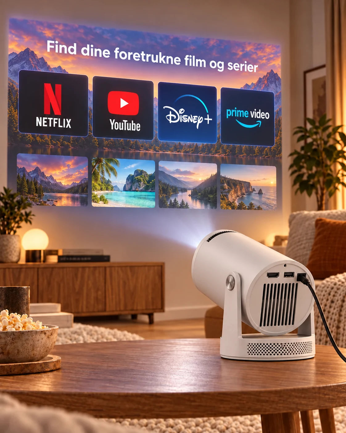 ProjektorLand Luma Pro mini-projektor – 400 ANSI lumen, oprindelig Full HD 1080p, autofokus, Android 14 og Wi-Fi 6