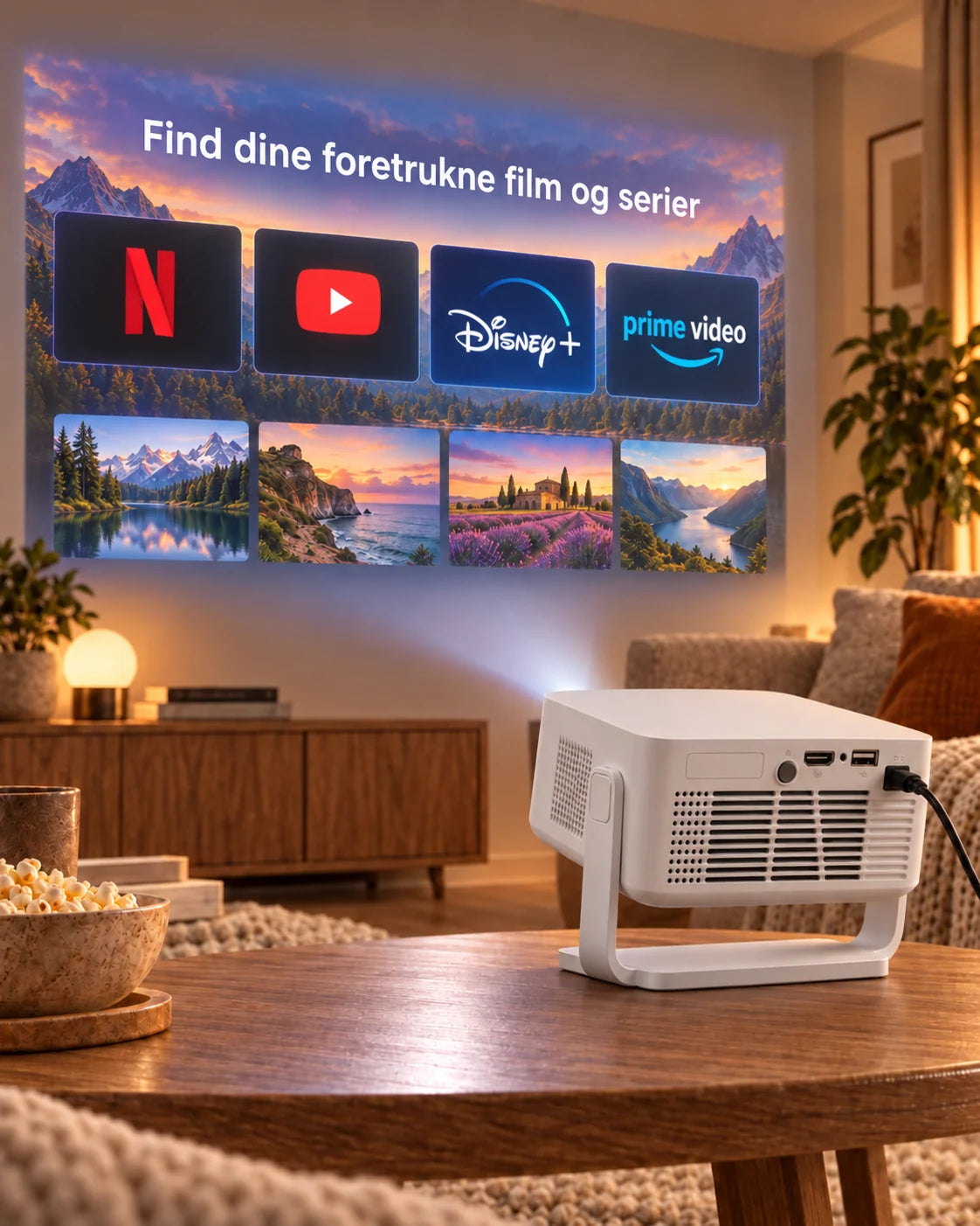 ProjektorLand Vista Max mini-projektor – 260 ANSI lumen, oprindelig HD 720p, autofokus, Android 14 og Wi-Fi 6