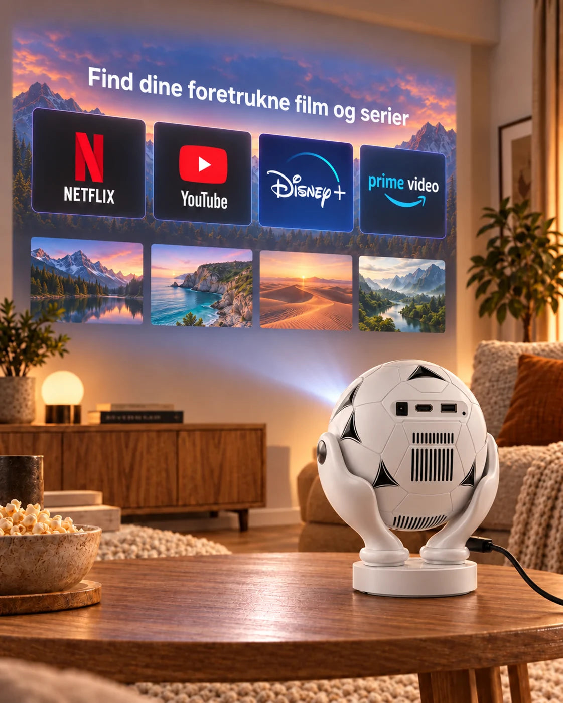 ProjektorLand Orbit Pro mini-projektor – 500 ANSI lumen, oprindelig Full HD 1080p, elektronisk fokus, Android 14 og Wi-Fi 6