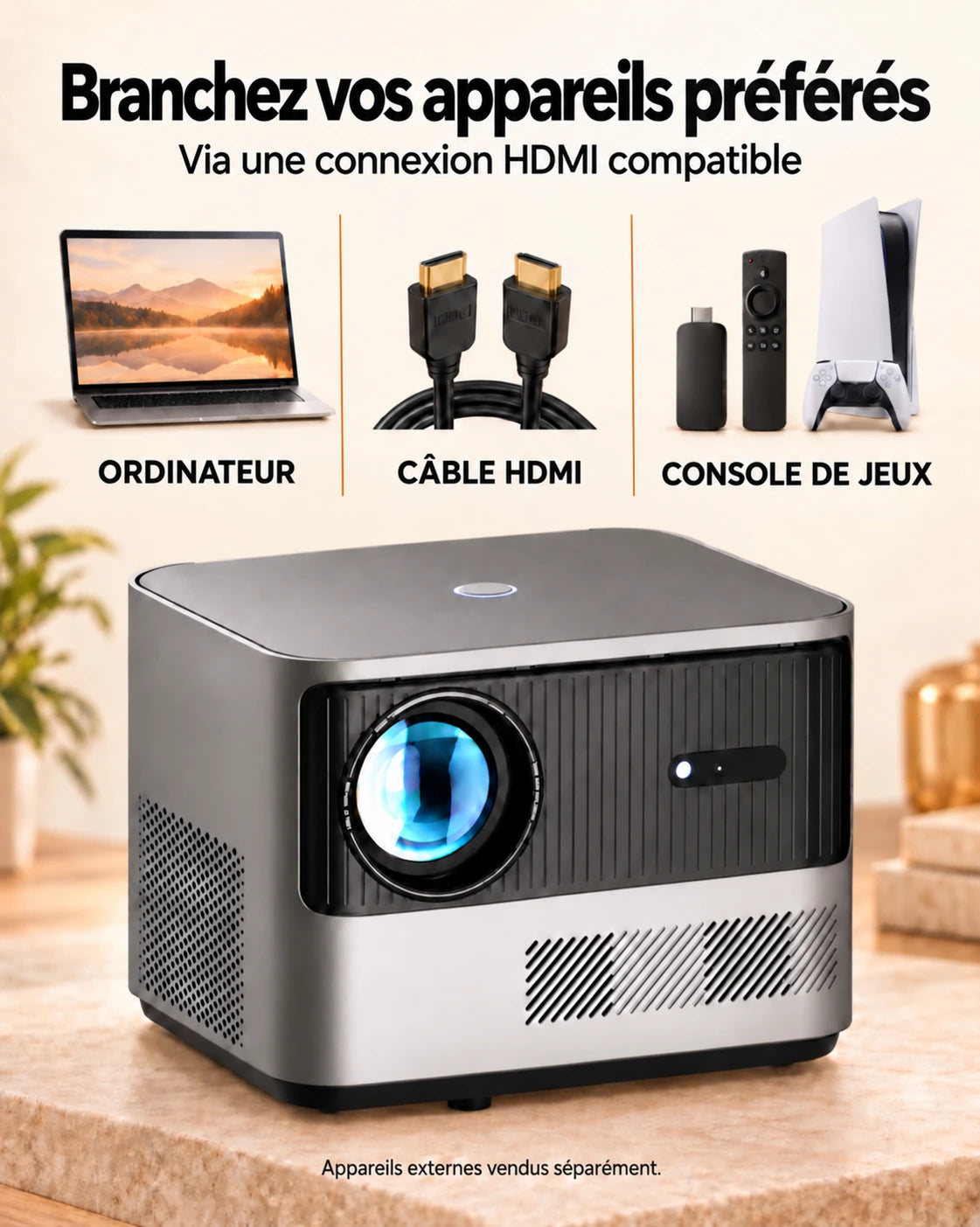 Projektorland Grand Cinema – compatible 4K, Full HD 1080p natif, 580 lumens ANSI, HDMI et USB