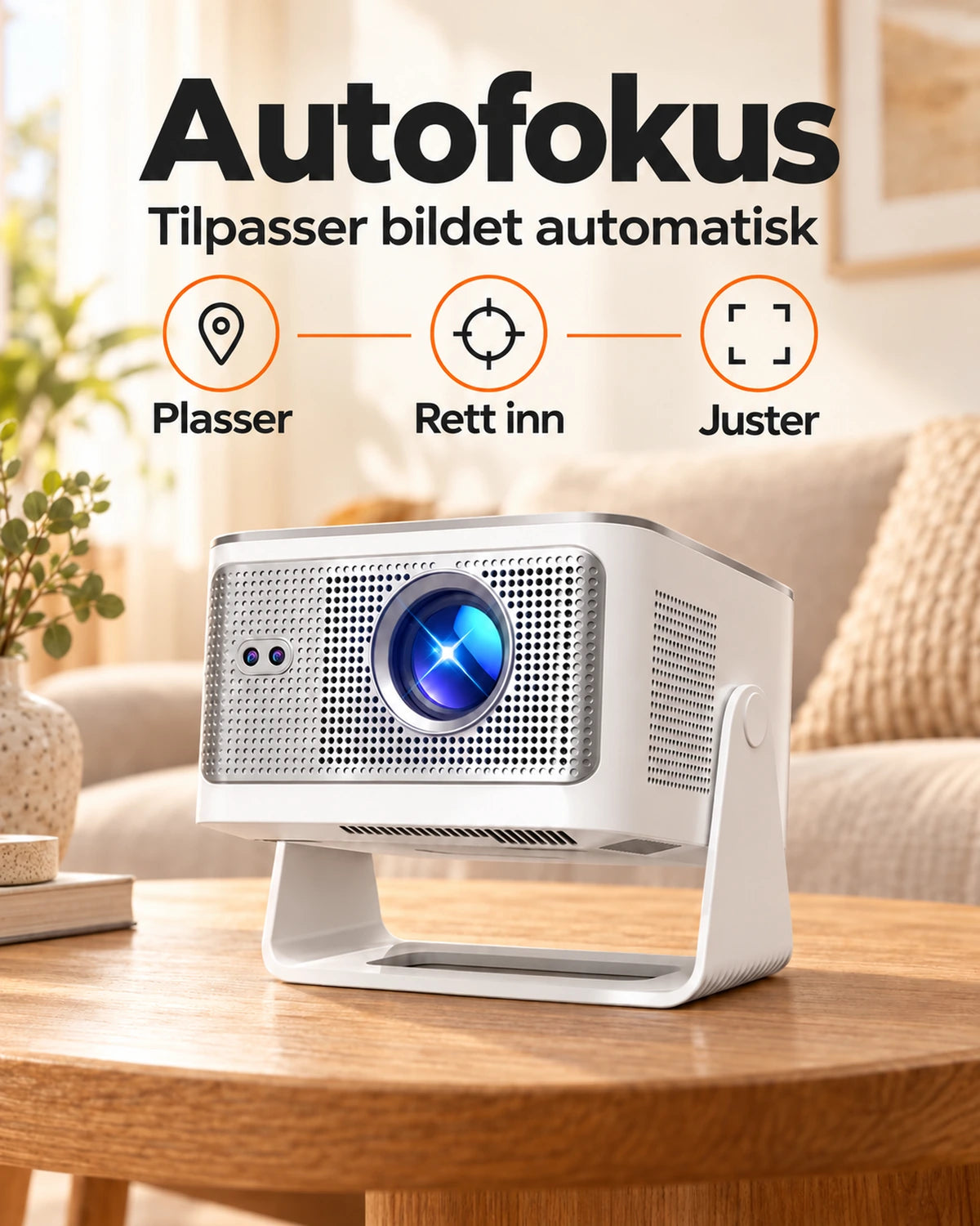 Projektor Projektorland Horizon Max – 600 ANSI-lumen, Full HD 1080p, autofokus, Android 14, Wi-Fi 6 og Bluetooth 5.4