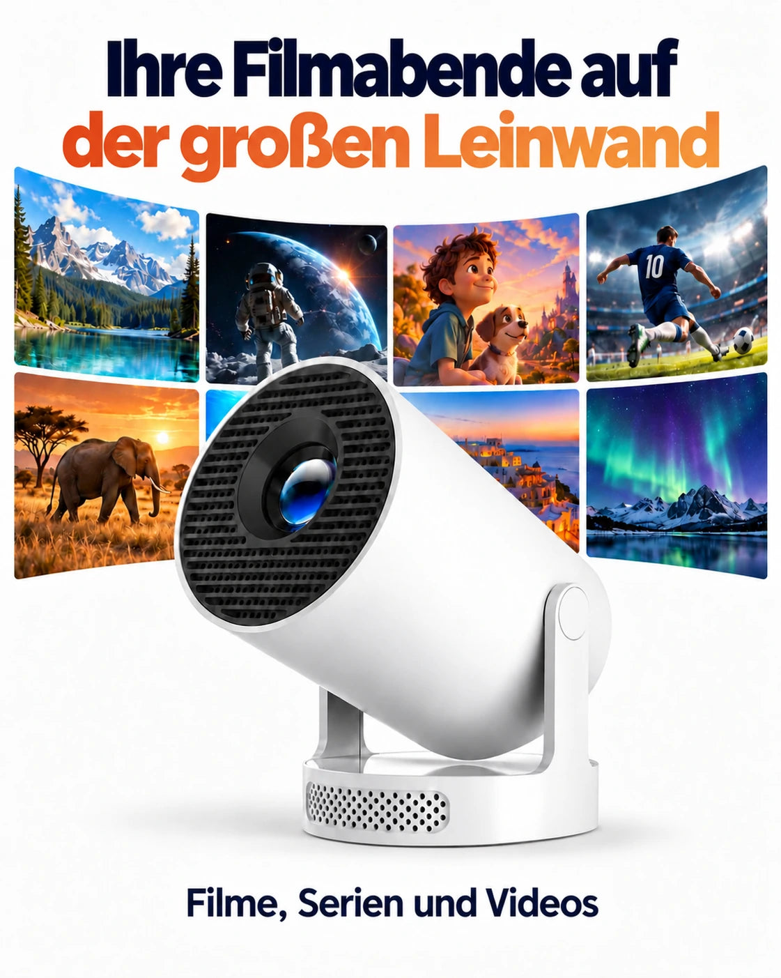 Beamer Luma One mit großer Filmprojektion für gemütliche Kinoabende