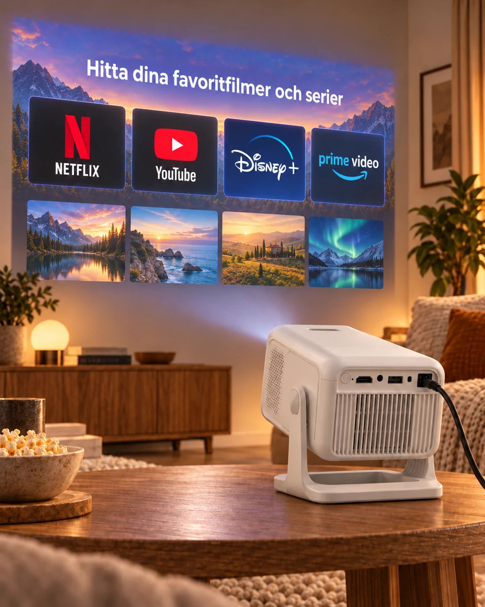 Miniprojektor Projektorland Nova Plus – 420 ANSI-lumen, Full HD 1080p, autofokus, Android och Wi-Fi